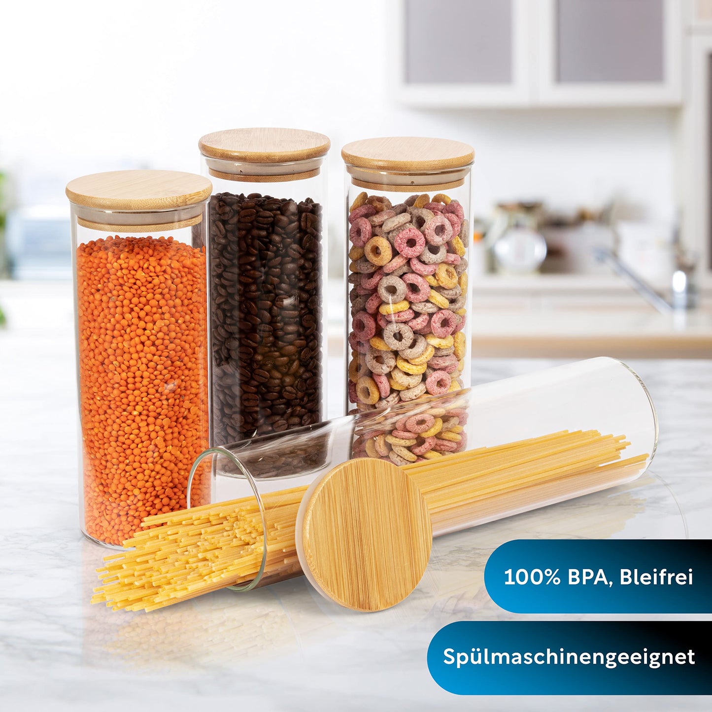 Aufbewahrungsbox Küche für alle Lebensmittel, Küchen Organizer, Vorratsgläser mit Deckel, Eckig - 12er Set, Erhöhte Glasstärke 
