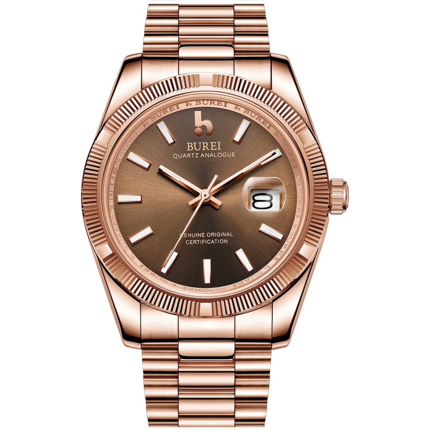 BUREI Herren Uhren Quarz Armbanduhr Datumsanzeige Saphirglas Objektiv mit Zwei Tönen Edelstahlband