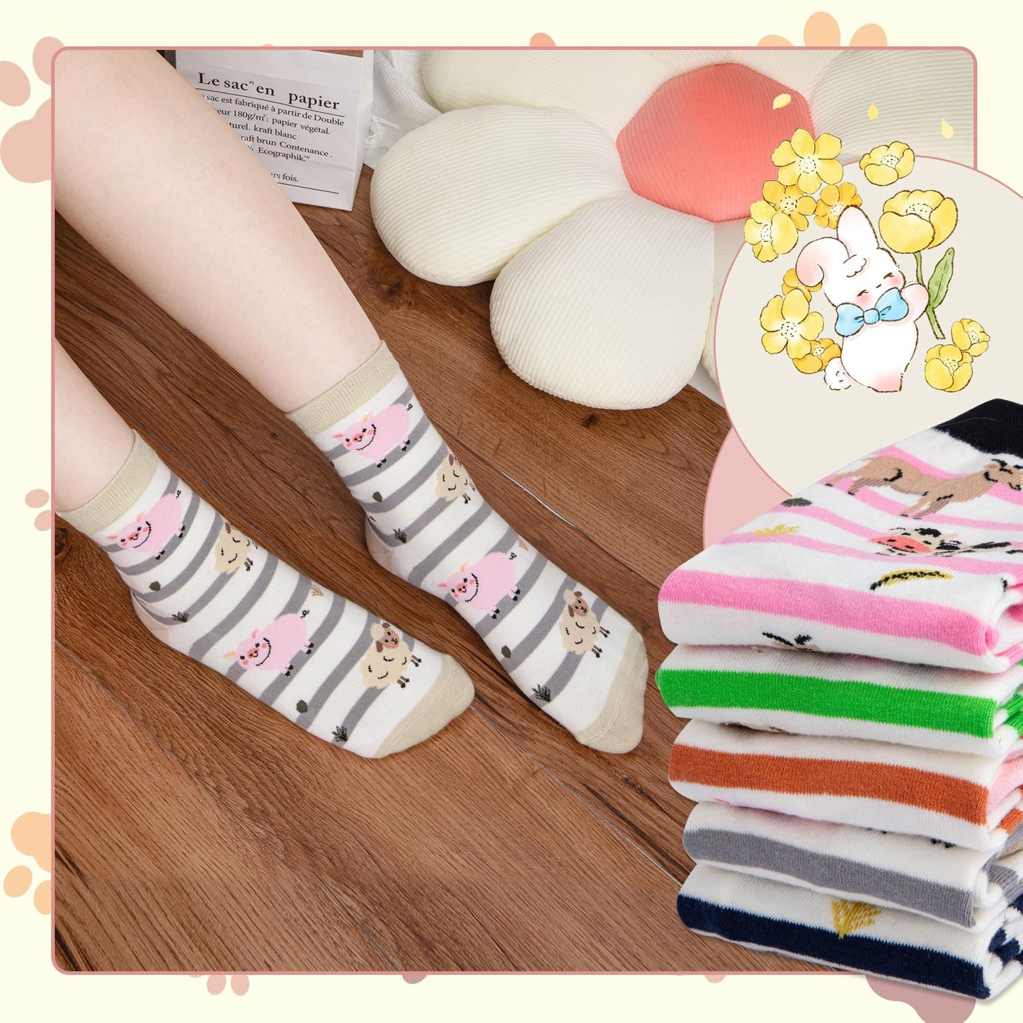 Chalier Cozy 5 Paar Damen Socken Hunde Katzen Motiven, Baumwolle