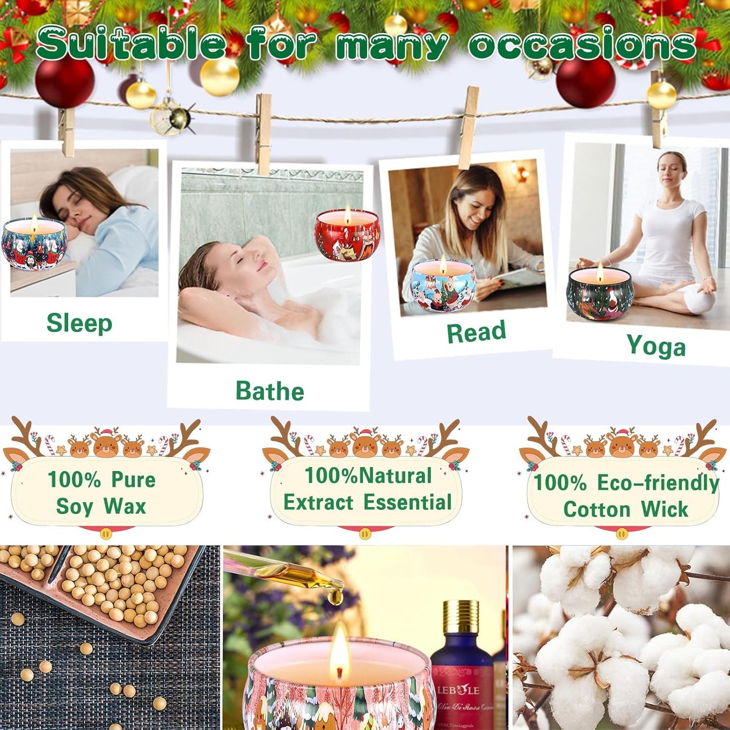 Duftkerzen als Geschenk für Frauen, weihnachtliche Duftkerzen, 6er-Packung mit natürlichen Sojawachs-Aromakerzen 