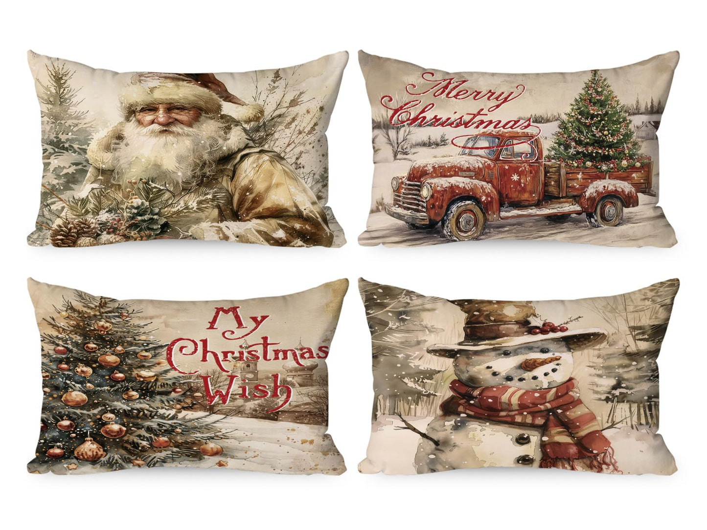 Lanpn Weihnachten Kissenbezug 4 stück, Weihnachtskissenbezug, Kissenbezüge für Winter Heim Schlafzimmer Wohnzimmer Sofa Couch 