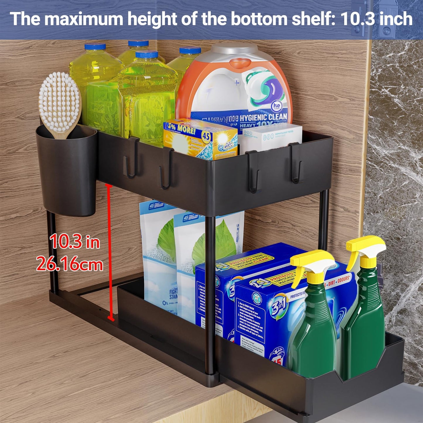 Puricon Unter Waschbecken Regal Spülschrank Organizer, 2 Etagen Standregal Küche Arbeitsplatte Regal Organizer 