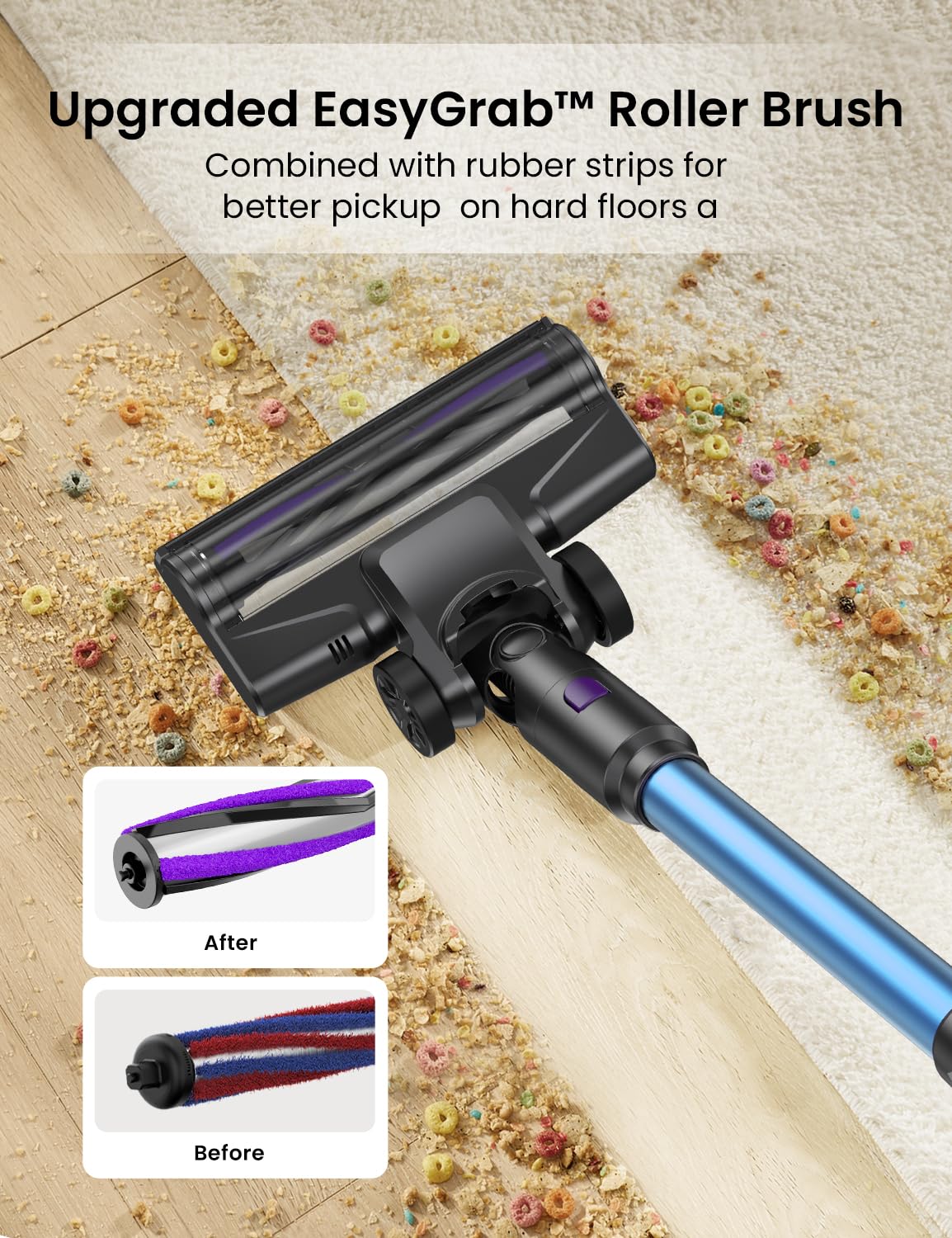 Vexilar V15Max Akku Staubsauger mit Wischfunktion, Freistehende Anti-Haar-Bodendüse für Teppiche Tierhaare