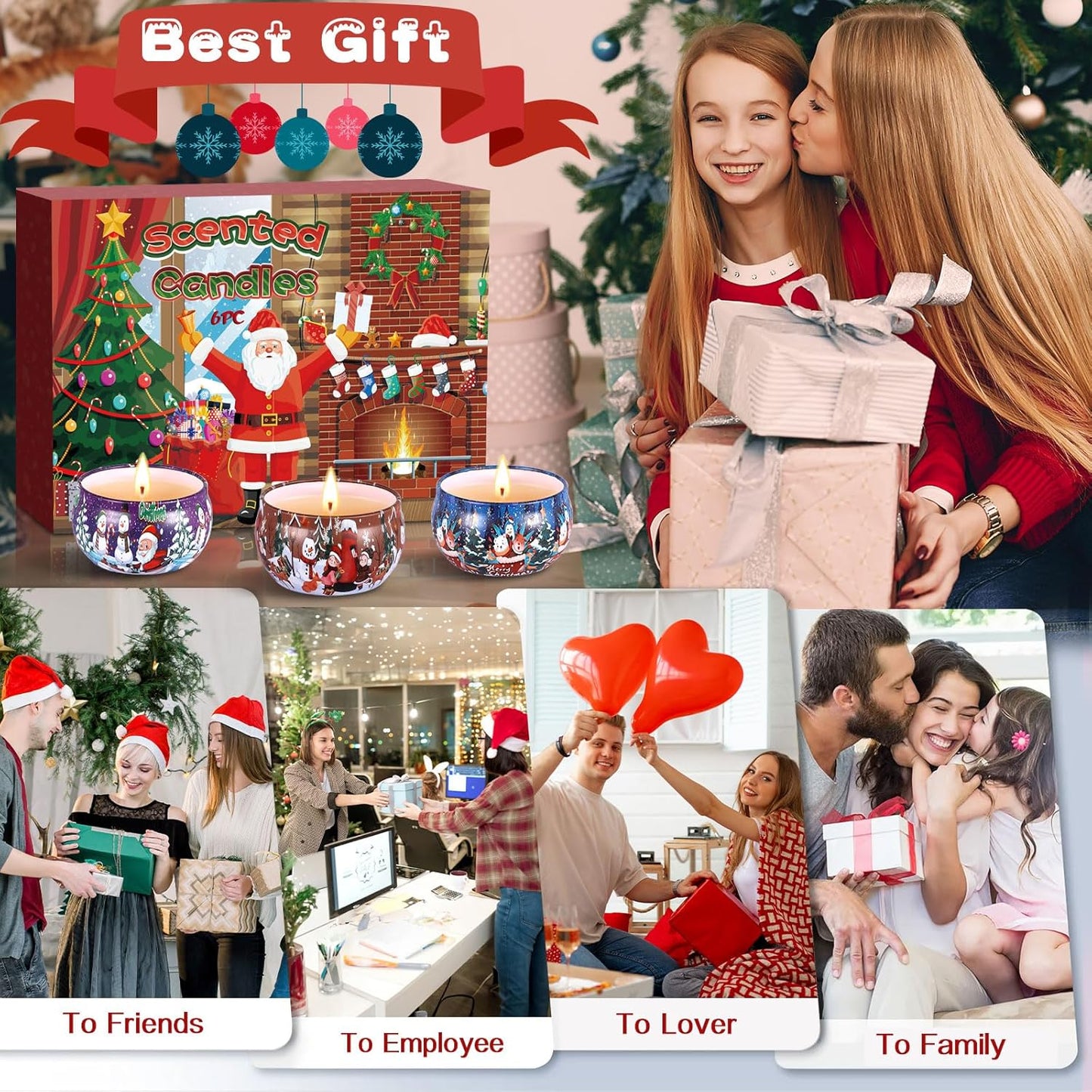 Duftkerzen als Geschenk für Frauen, weihnachtliche Duftkerzen, 6er-Packung mit natürlichen Sojawachs-Aromakerzen 