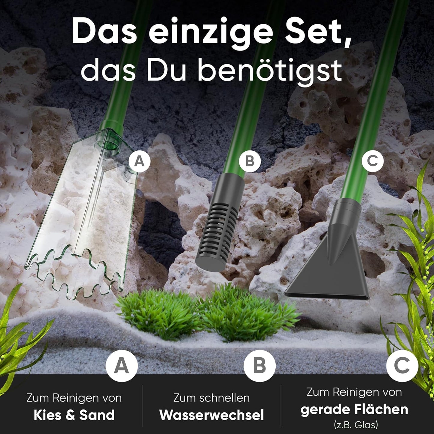 Wasserwechsel im Aquarium – Aquarium-Reinigungsset &amp; Aquarium-Absaugvorrichtung für Kies &amp; Sand mit Schlauchventil – 