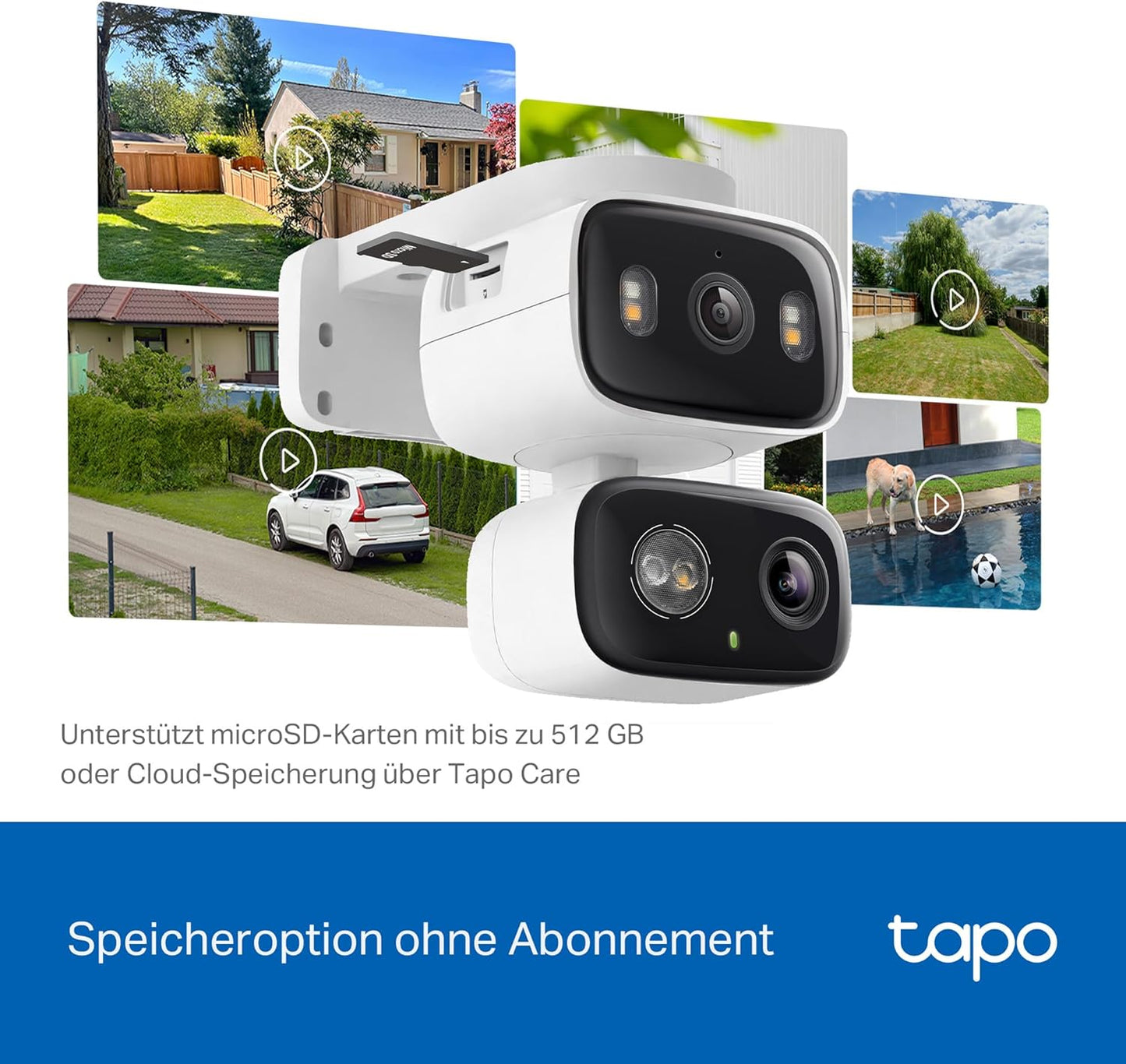 WLAN-Überwachungskamera für den Außenbereich mit 2K-Dualobjektiv, 125°-Weitwinkel und 6-mm-Teleobjektiv, intelligenter Verfolgung, kostenloser KI-Erkennung und Nachtsicht 