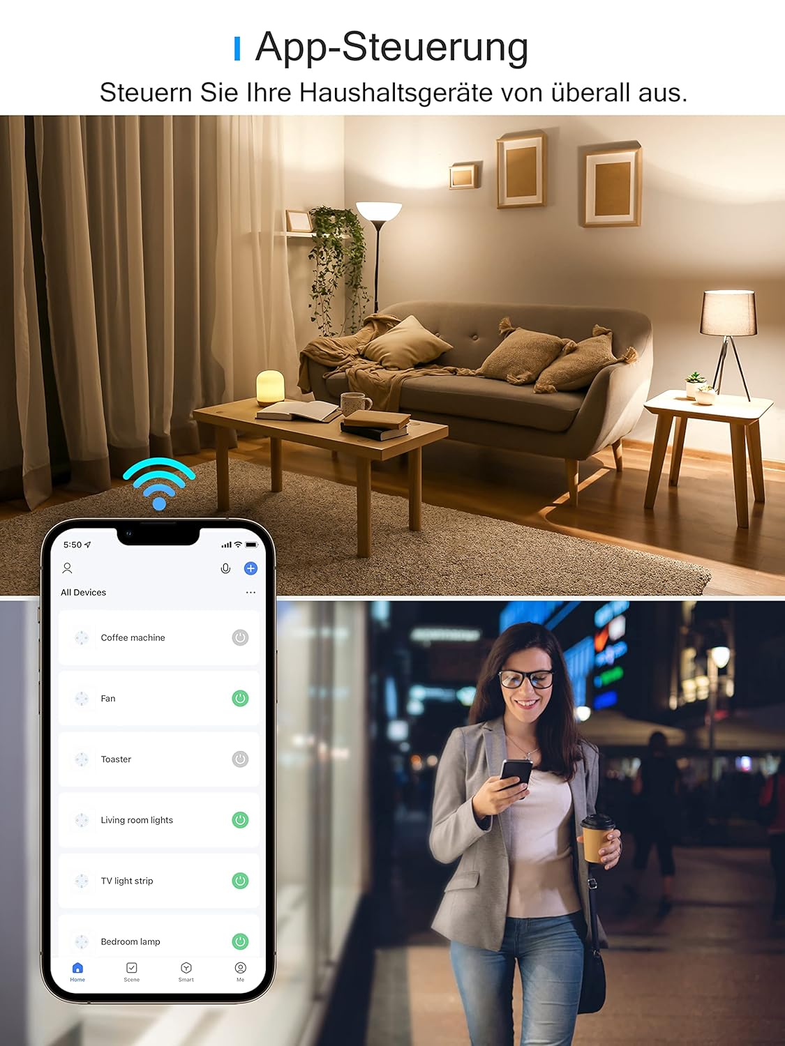 Intelligente WLAN-Steckdose mit Alexa-Funktion und Strommessung, WLAN-Steckdose für Smart Homes