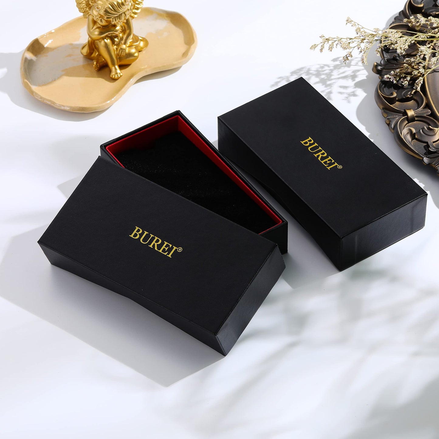 BUREI Herren Uhren Quarz Armbanduhr Datumsanzeige Saphirglas Objektiv mit Zwei Tönen Edelstahlband