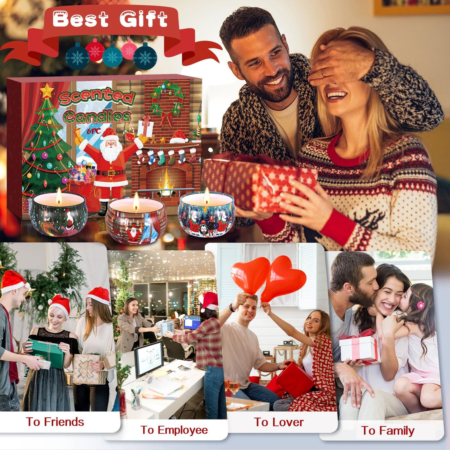 Duftkerzen-Set, 12 Stück Weihnachtskerze, natürliches Sojawachs Kerzen, Aromatherapie Weihnachtskerzen Aroma 