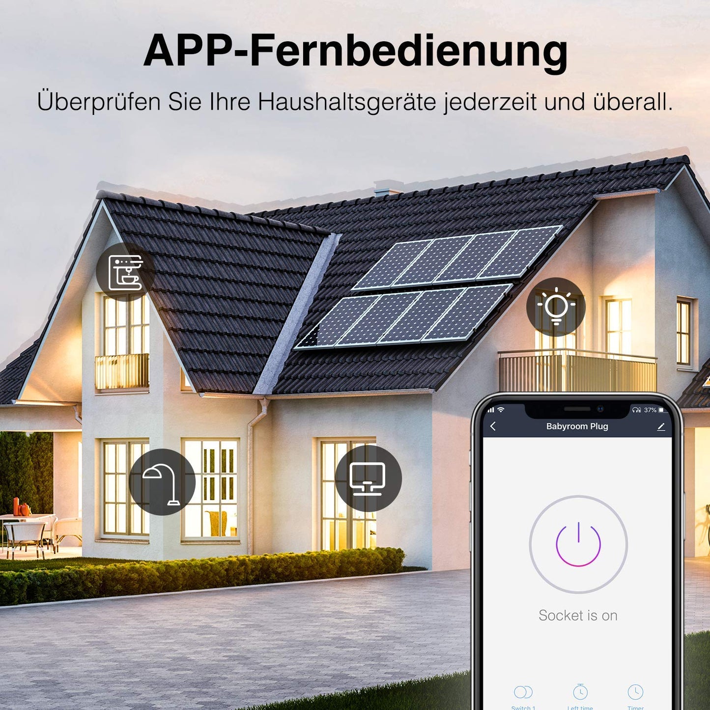 Intelligente WLAN-Steckdose, kleinste Smart-Home-Steckdose mit Strommessung