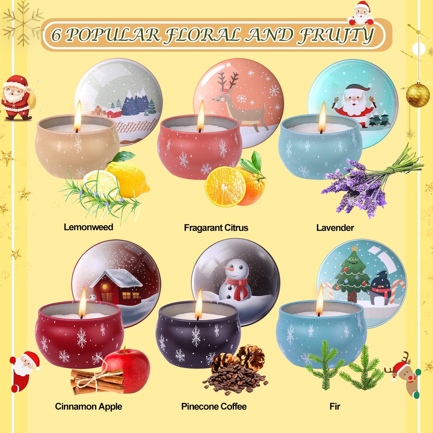 12er-Pack Duftkerzen für Weihnachten, 100 % natürliche Sojakerzen, Aromatherapie-Geschenkidee 