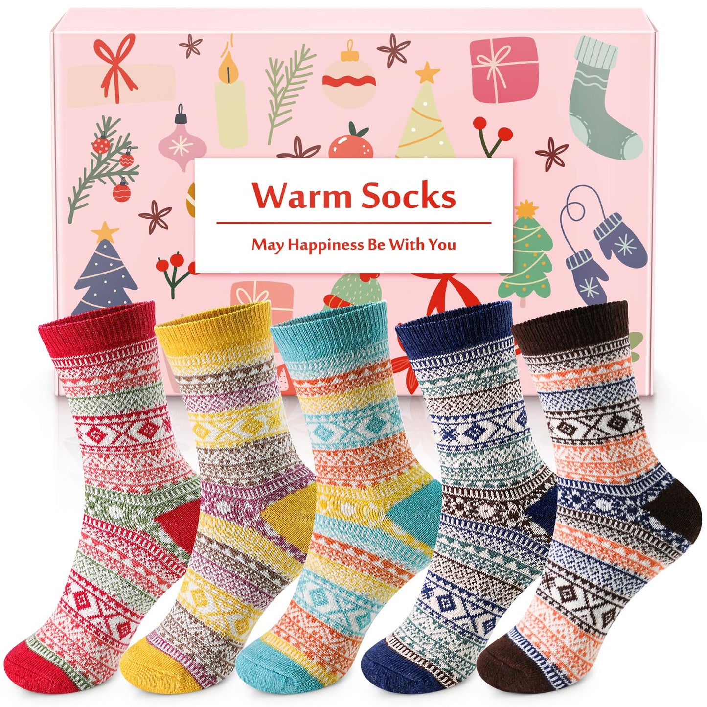 Airabc 5 Paar Damen-Thermosocken, warme Wintersocken, farbenfroh, kuschelig und atmungsaktiv 