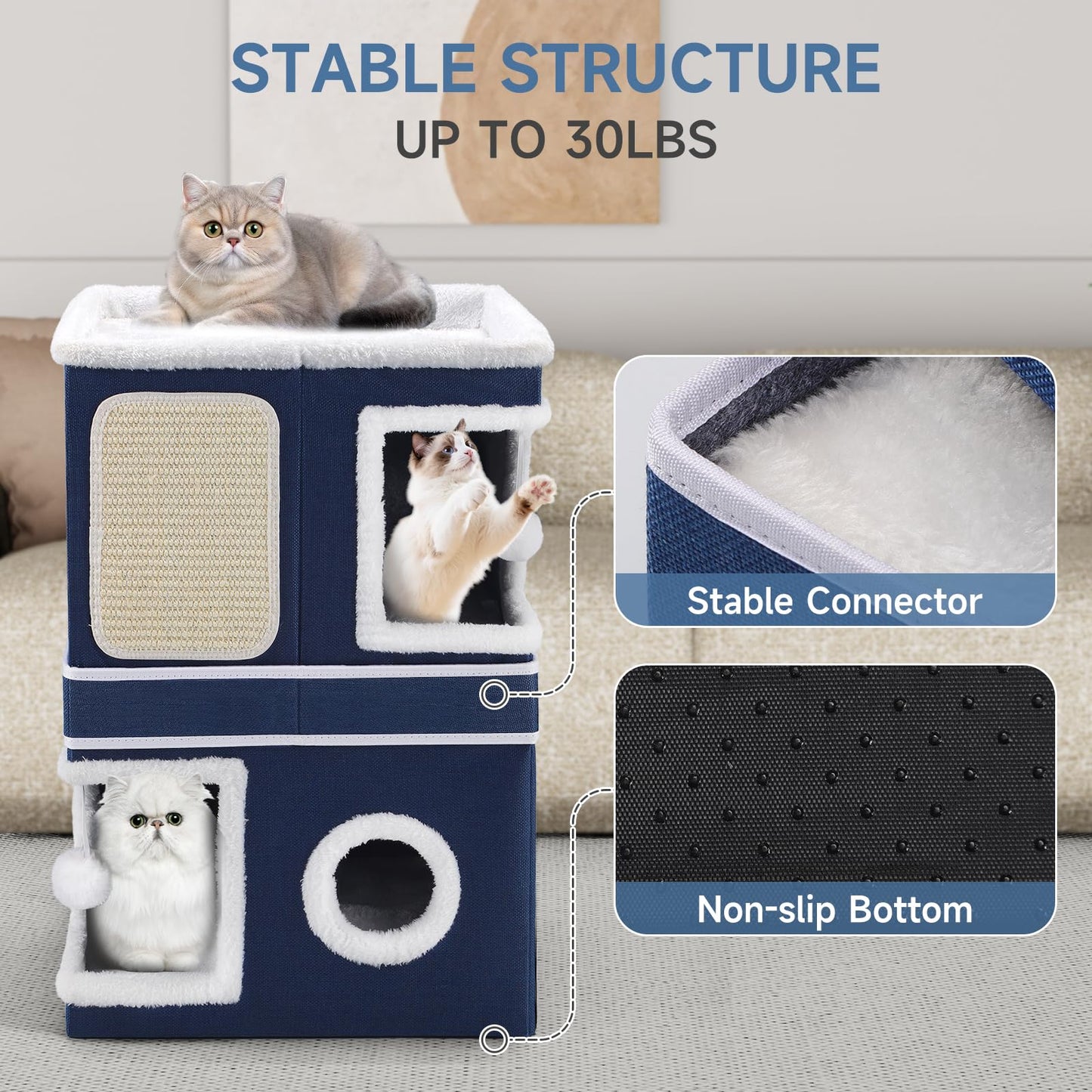 Faltbares Katzenhaus, mit Kratzbrett und Spielball, Katzenhaus Höhle für kleine und mittlere Haustiere 
