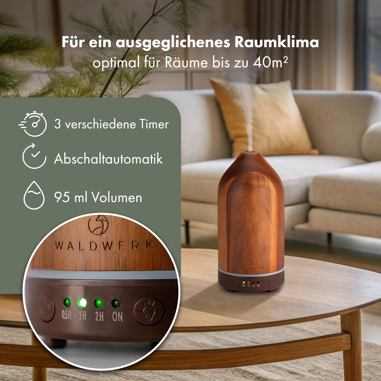 Diffuser (100ml) Aus Edlem Akazienholz - Aroma für Ein Angenehmes Raumklima - für Ätherische Duftöl 