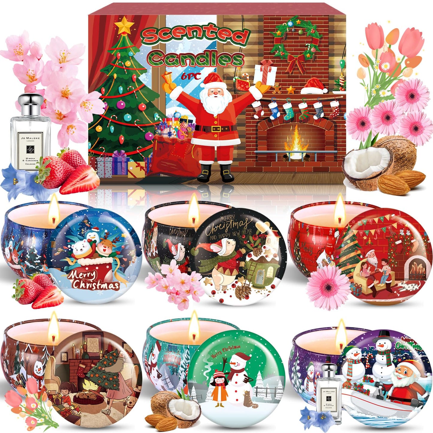 Duftkerzen-Set, 12 Stück Weihnachtskerze, natürliches Sojawachs Kerzen, Aromatherapie Weihnachtskerzen Aroma 