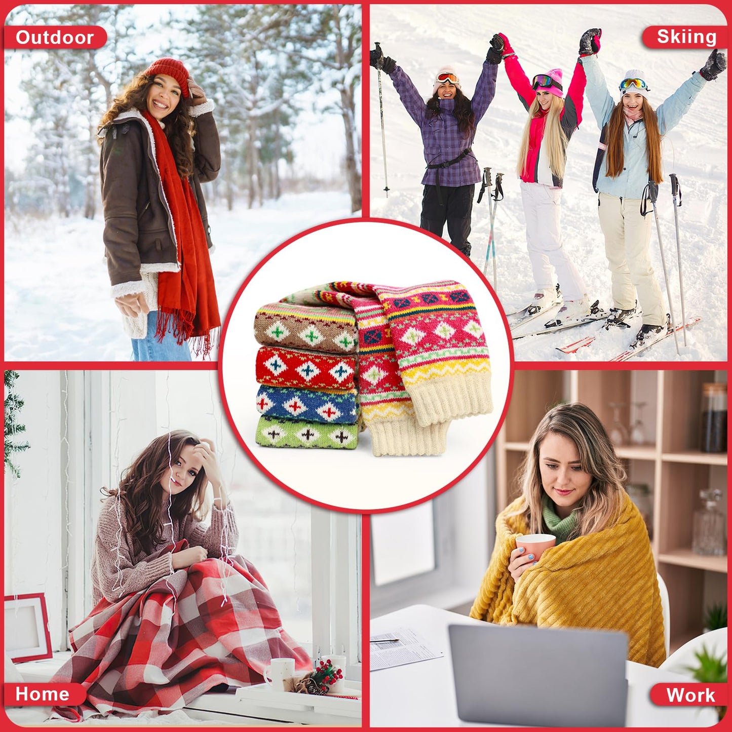 Airabc 5 Paar Damen-Thermosocken, warme Wintersocken, farbenfroh, kuschelig und atmungsaktiv 