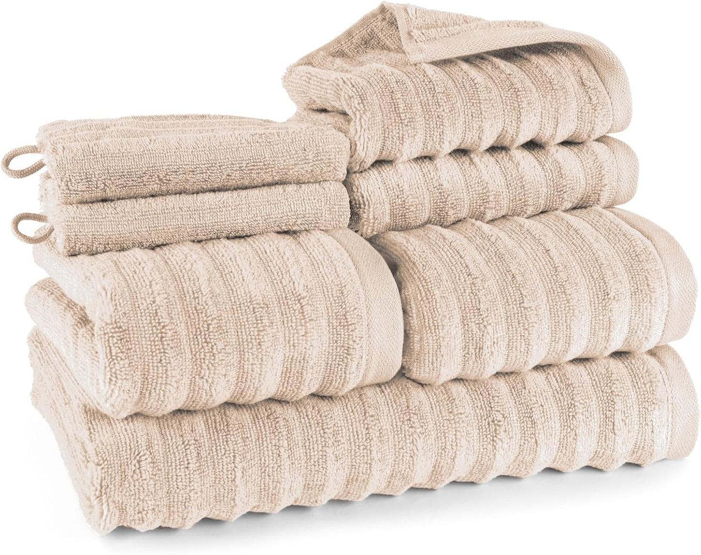 Pure Label 6-teiliges Handtuchset mit Aufhängeschlaufen aus 100 % Baumwolle, saugfähig und weich, 2 x Badetücher (70 x 140 cm), 2 x Handtücher (50 x 100 cm), 2 x Gästetücher (30 x 50 cm), 