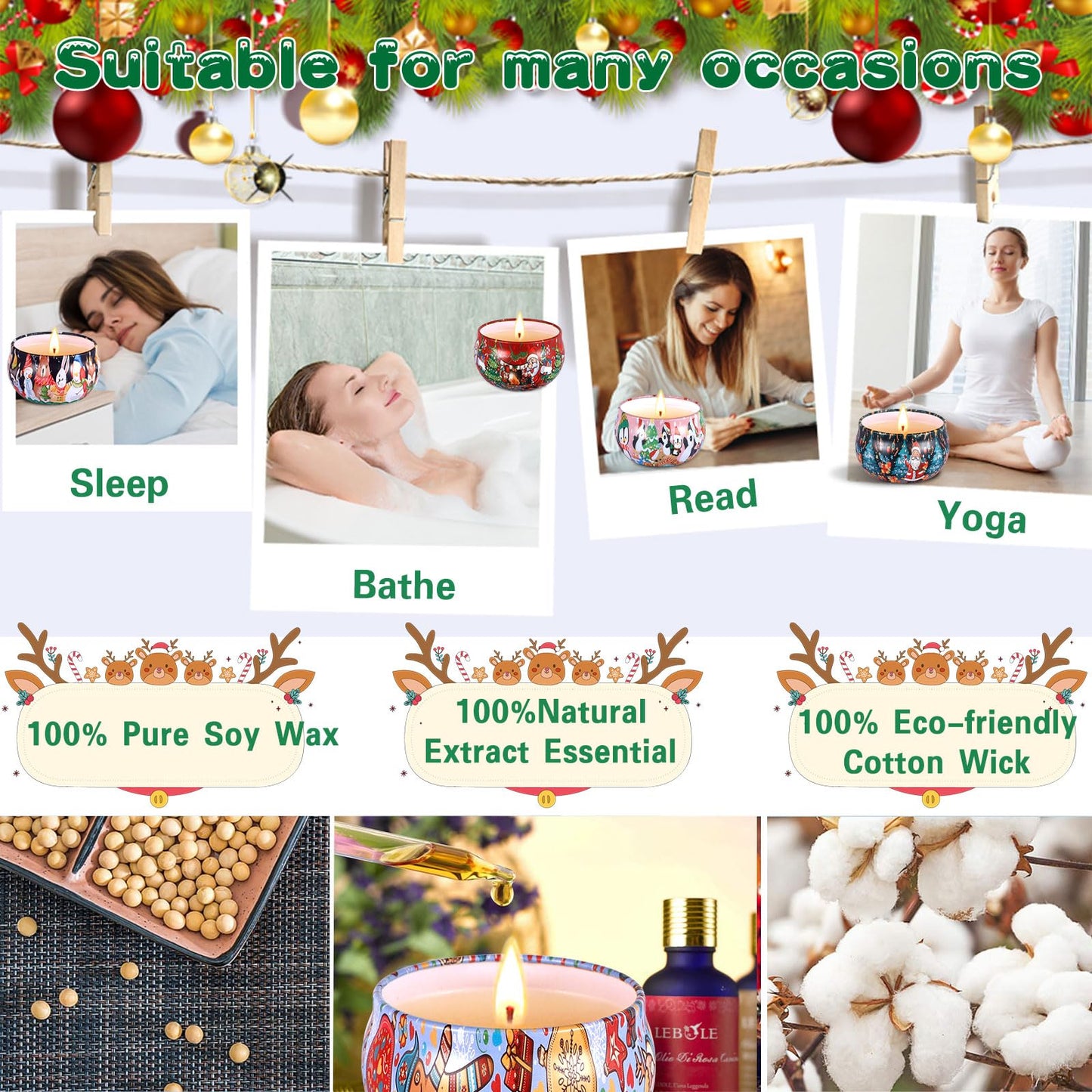 Duftkerzen-Set, 12 Stück Weihnachtskerze, natürliches Sojawachs Kerzen, Aromatherapie Weihnachtskerzen Aroma 