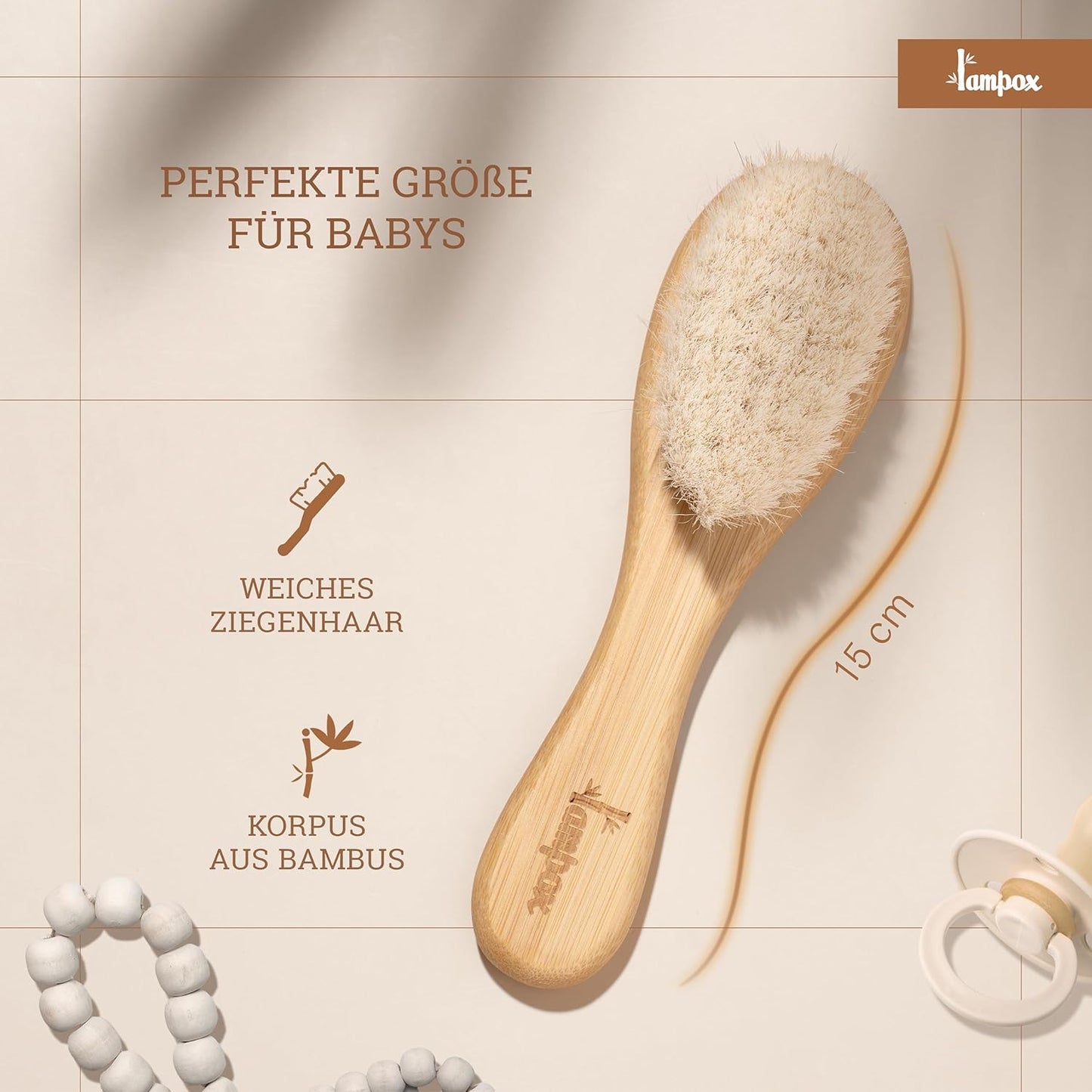 lampox - Baby Hair Brush Extra Soft, Baby First Equipment Newborn with Soft Goat Hair, Milk Scab, Baby Hair Brush, Grooming Kit, Gift, Scalp Care, Toddlers, Baby Accessories