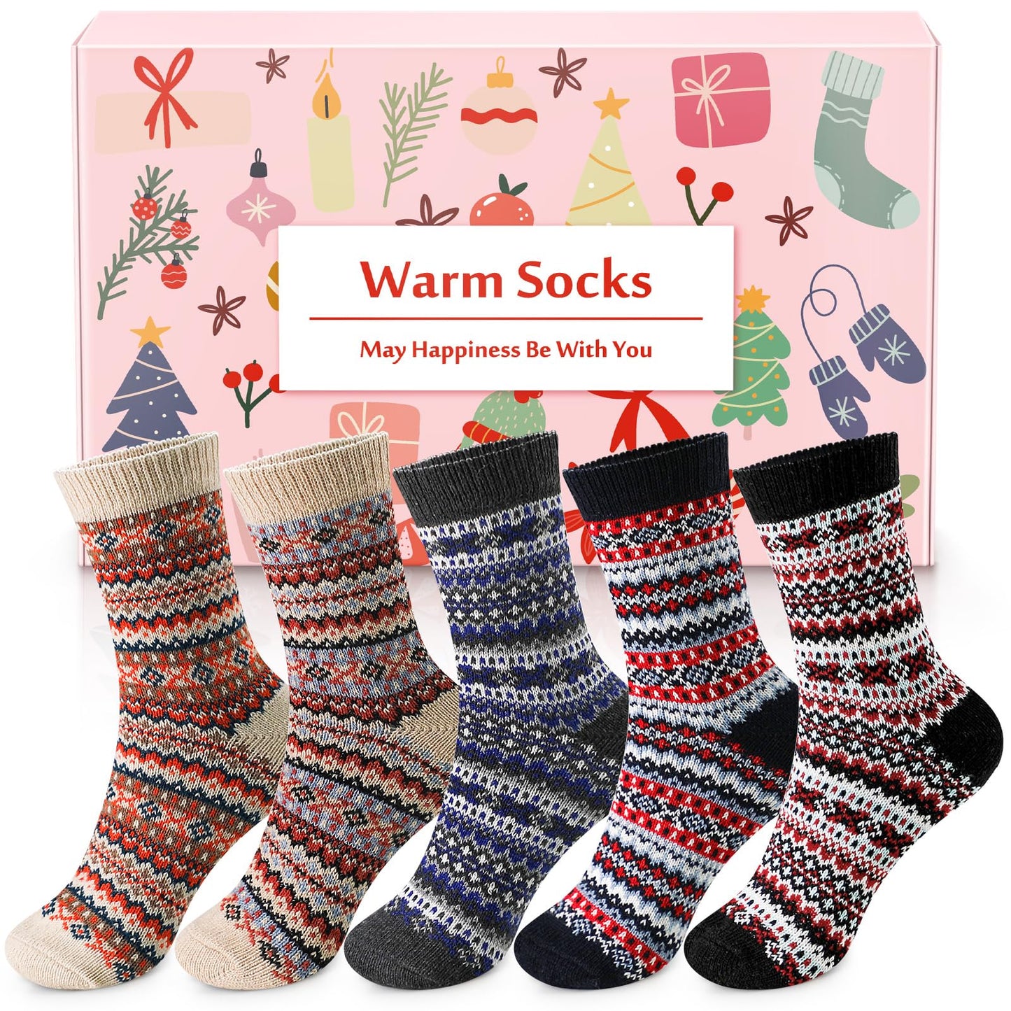 Airabc 5 Paar Damen-Thermosocken, warme Wintersocken, farbenfroh, kuschelig und atmungsaktiv 