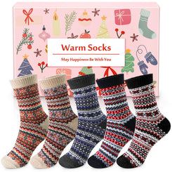 Airabc 5 Paar Damen-Thermosocken, warme Wintersocken, farbenfroh, kuschelig und atmungsaktiv 