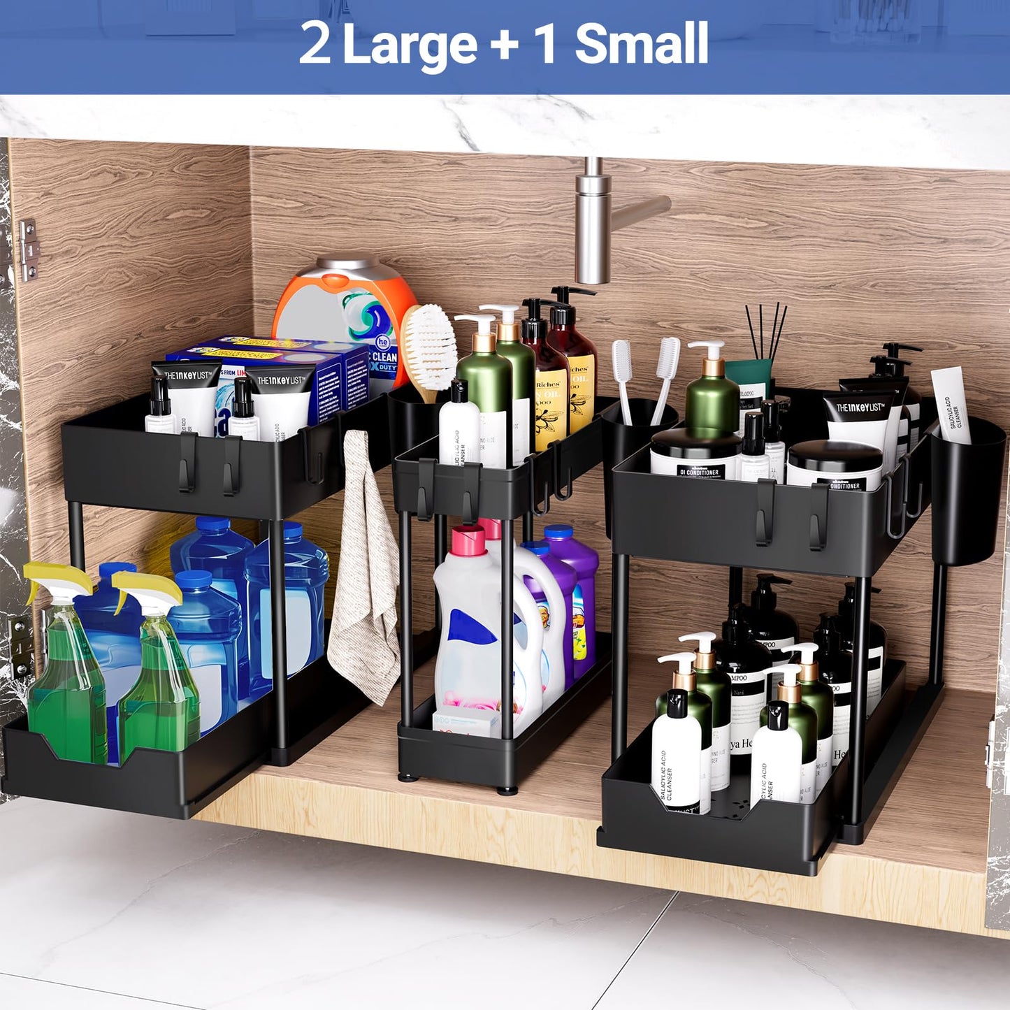 Puricon Unter Waschbecken Regal Spülschrank Organizer, 2 Etagen Standregal Küche Arbeitsplatte Regal Organizer 