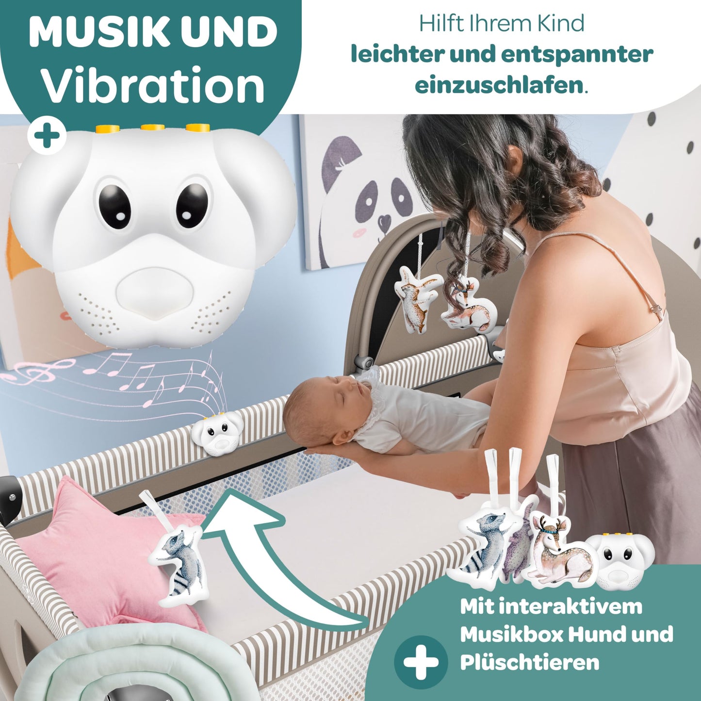 Kidiz Babybett, Reisebett, faltbar mit Matratze und Rollen, 120 x 60 cm, Seiteneingang 