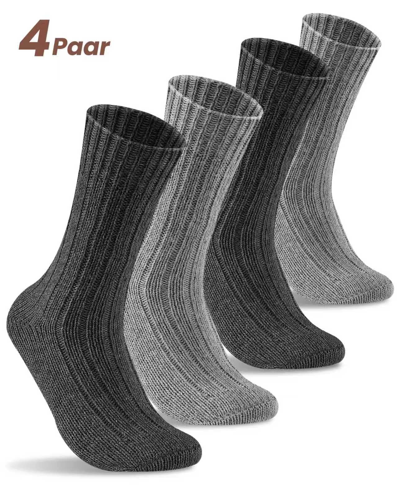 4 Paar Alpaka Socken für Herren Damen, atmungsative Thermosocken Extra Warm, Dicke Wintersocken mit Alpakawolle 