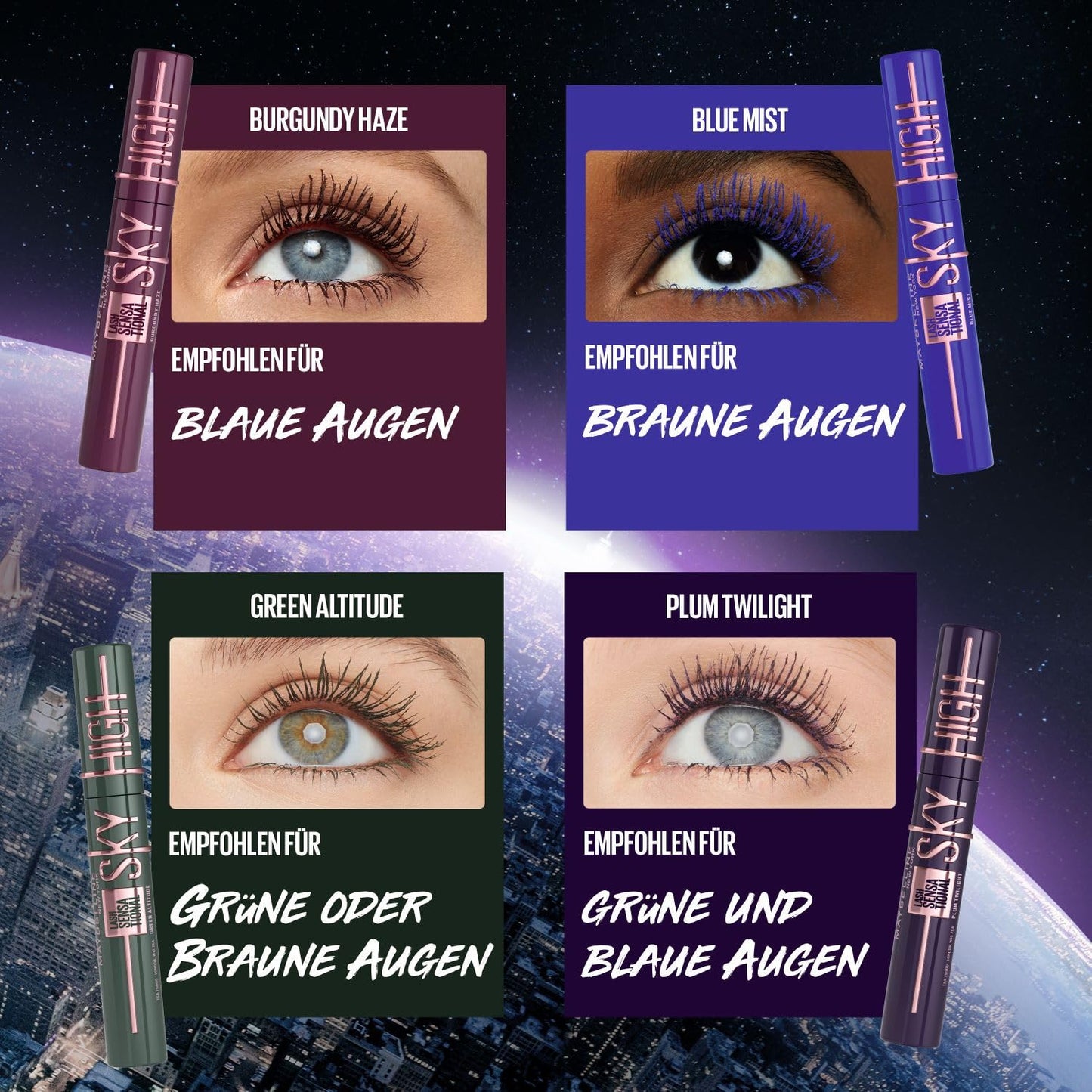 Maybelline New York Sky High Schwarze Wimperntusche für extrem lange Wimpern und Volumen, Sky High Mascara 