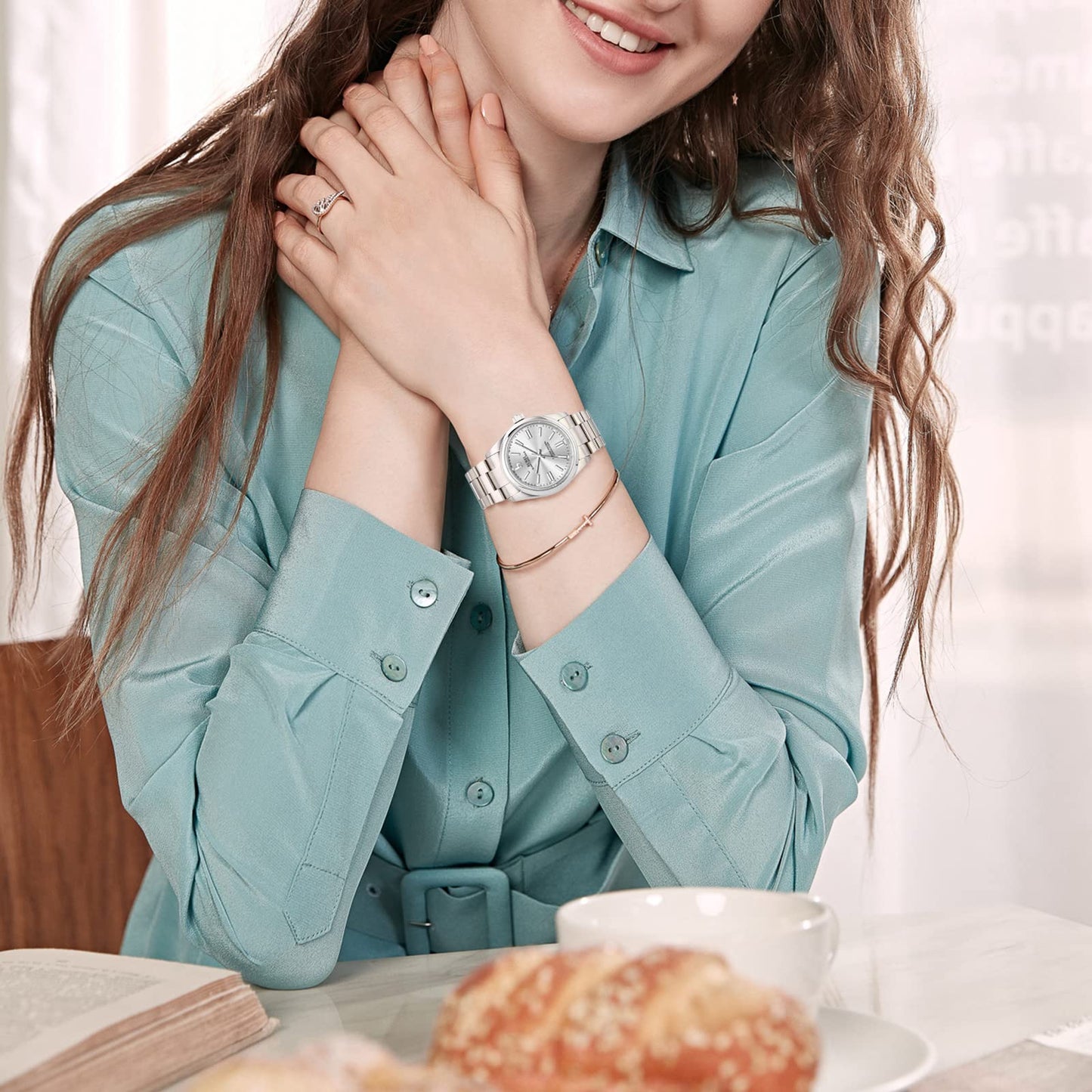 BUREI Women's Fashion Watch Analogue Quartz Steel Women Watch Business Dress