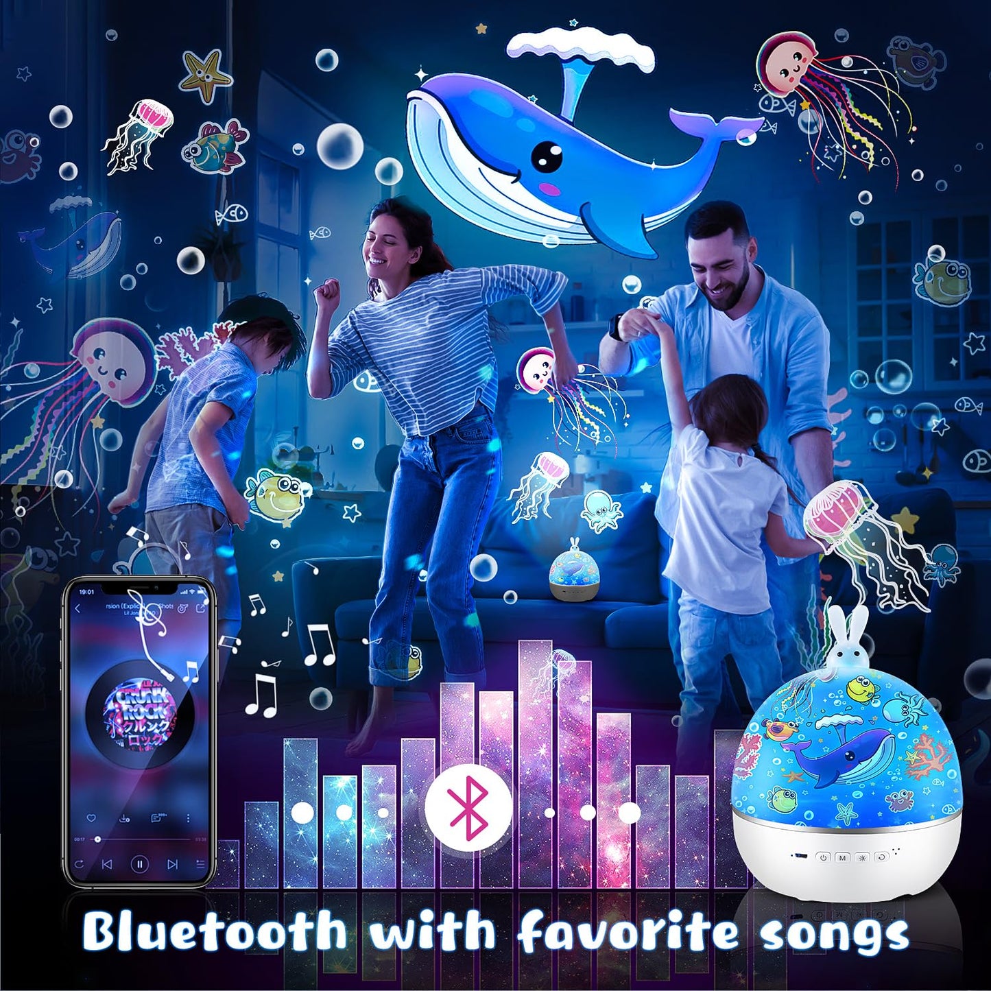 Sternenhimmel Projektor Kinder mit 15 Film, Nachtlicht Baby,Bluetooth,LED Projektor 