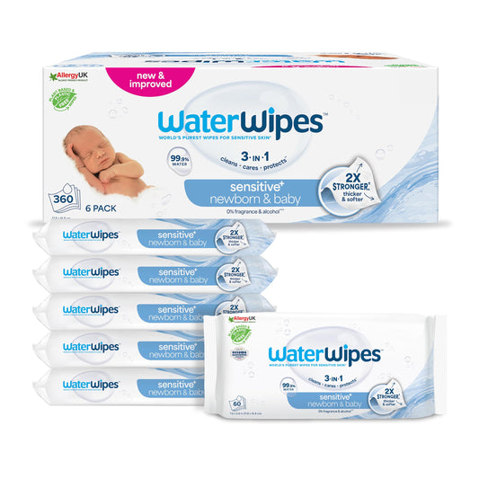 WaterWipes Plastic-Free Original Baby Wipes, 99.9% Water-Based Cleaning Wipes, Unscented for Sensitive Skin