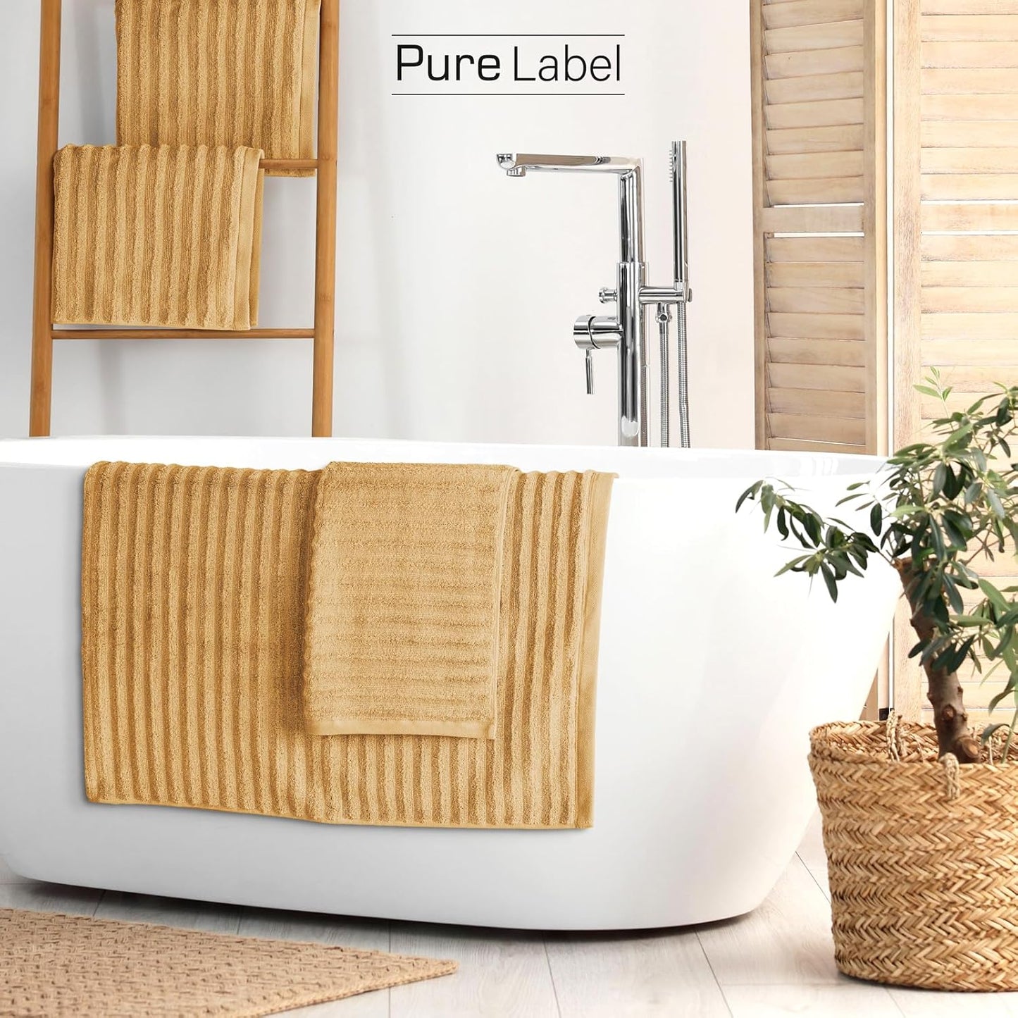 Pure Label 6-teiliges Handtuchset mit Aufhängeschlaufen aus 100 % Baumwolle, saugfähig und weich, 2 x Badetücher (70 x 140 cm), 2 x Handtücher (50 x 100 cm), 2 x Gästetücher (30 x 50 cm), 