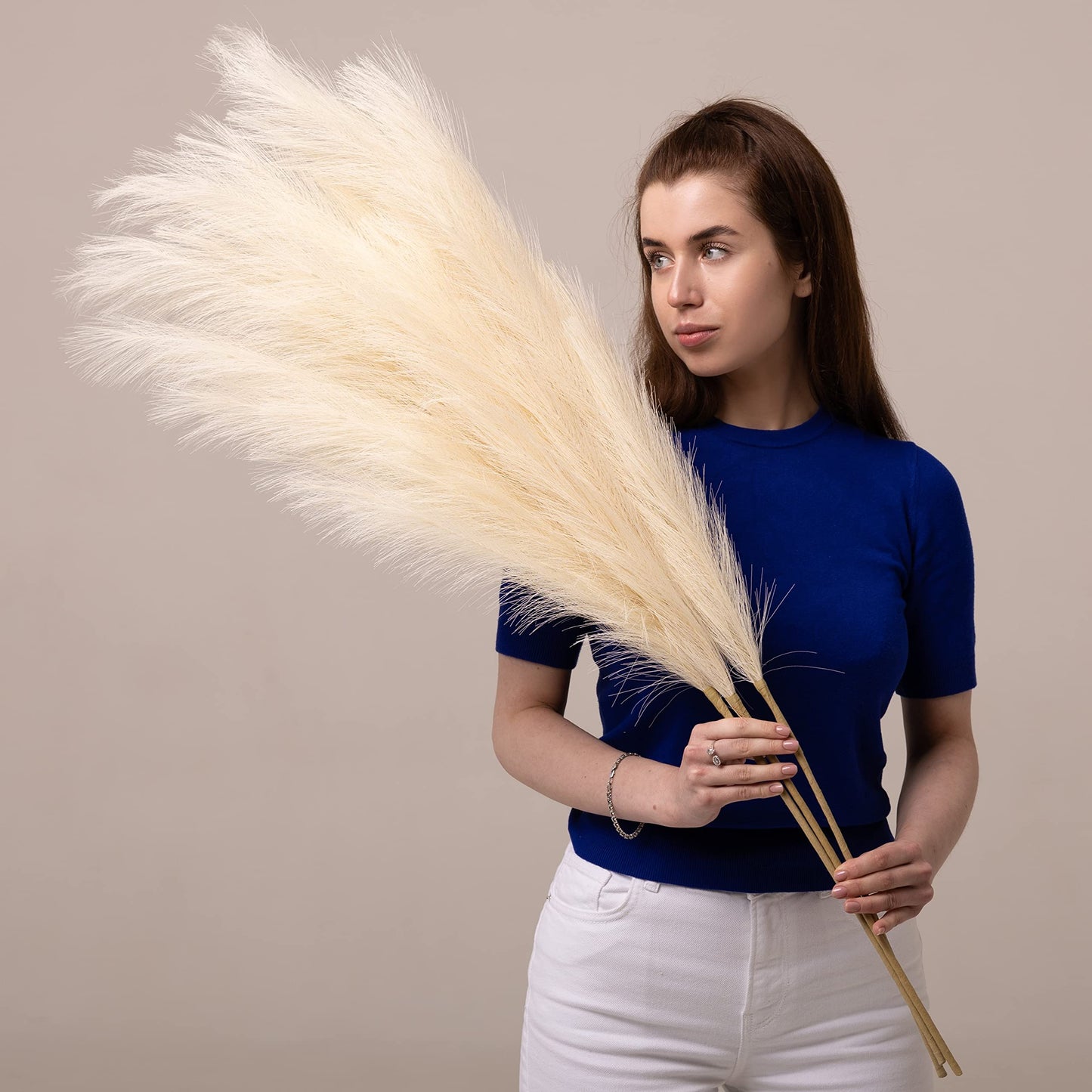 ORNA Künstliches Pampasgras, künstliche Blume, lange Zweige, extra flauschig, 114 cm hoch (3 Stängel x 20 Zweige) für moderne Wohndekoration 