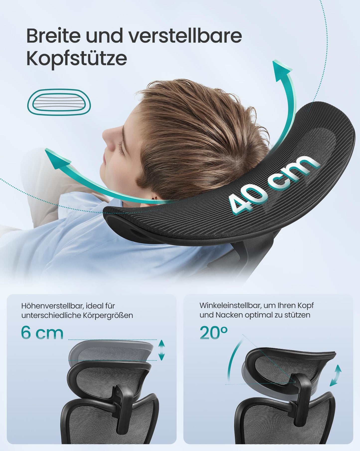 SONGMICS Bürostuhl ergonomisch, Schreibtischstuhl, Computerstuhl, verstellbare Lenden- und Kopfstütze, höhenverstellbar, tintenschwarz