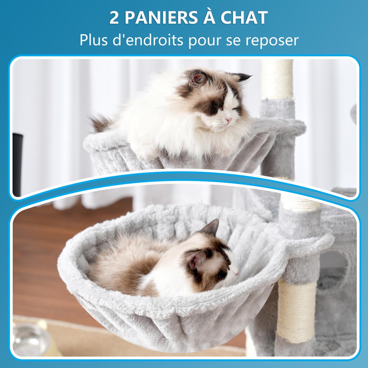 XXL Kratzbaum mit 2 großen Plattformen, 3 Höhlen, 2 Körben, Plüschbälle und Sisal-Kratzbäumen 