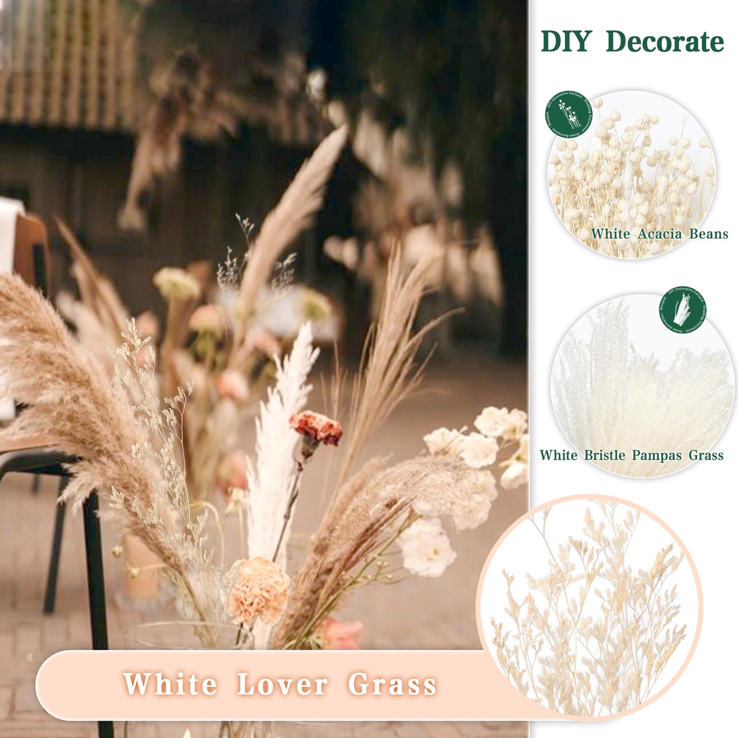 Pampasgras Getrocknet - Natürlich, Braun, Trockenblumen Strauß Dried Flowers, für Heim Decor 