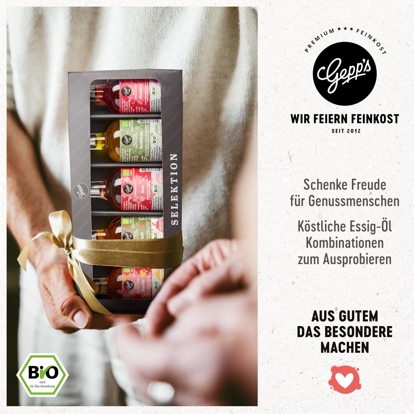 Feinkost Öl Geschenkbox „Öl-Clutch“ I Gewürzöl Set mit 5 erlesenen BIO-Ölen 