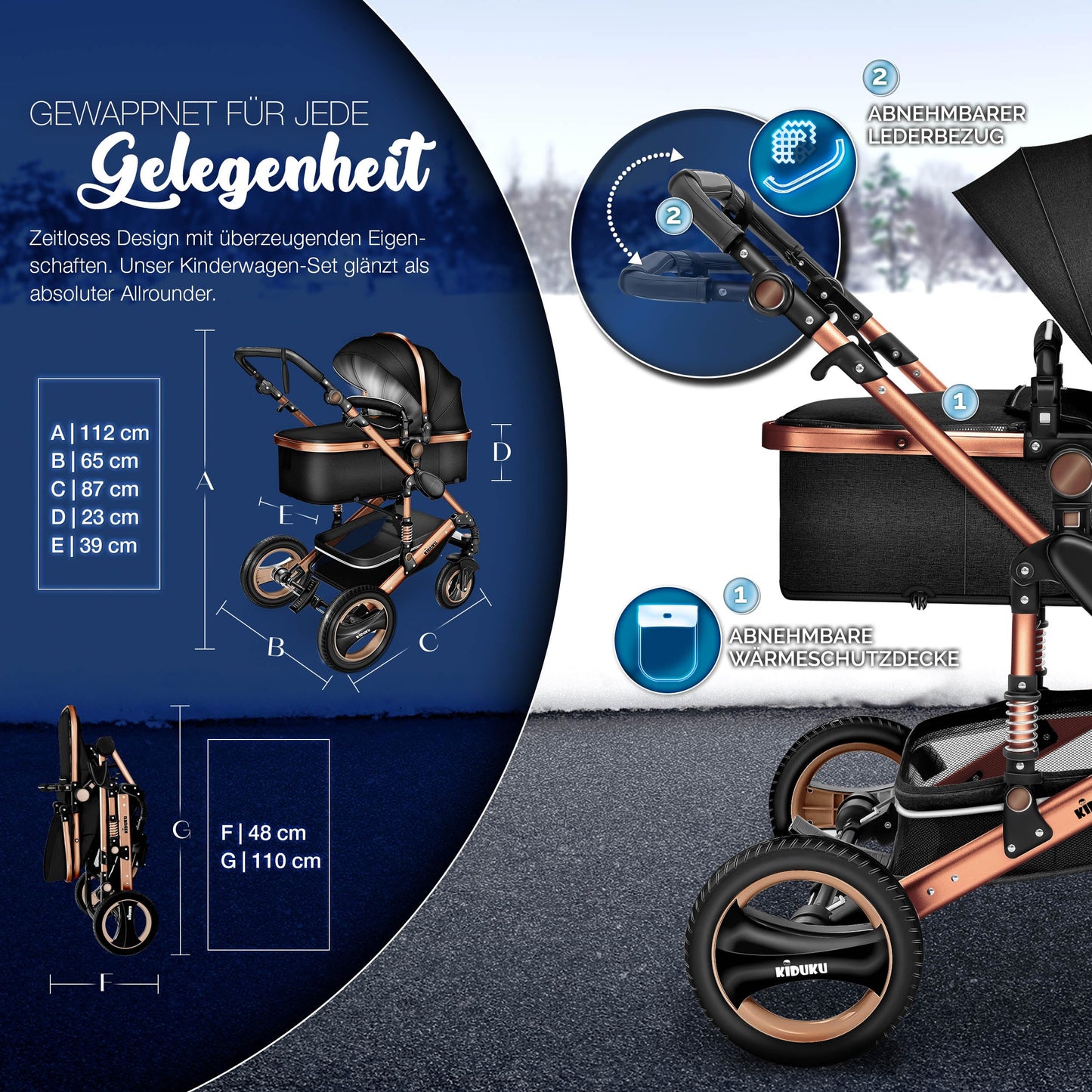 3-in-1 XXL Komplett-Kinderwagenset inkl. Babywanne, Buggy, Sportsitz &amp; Autositz 