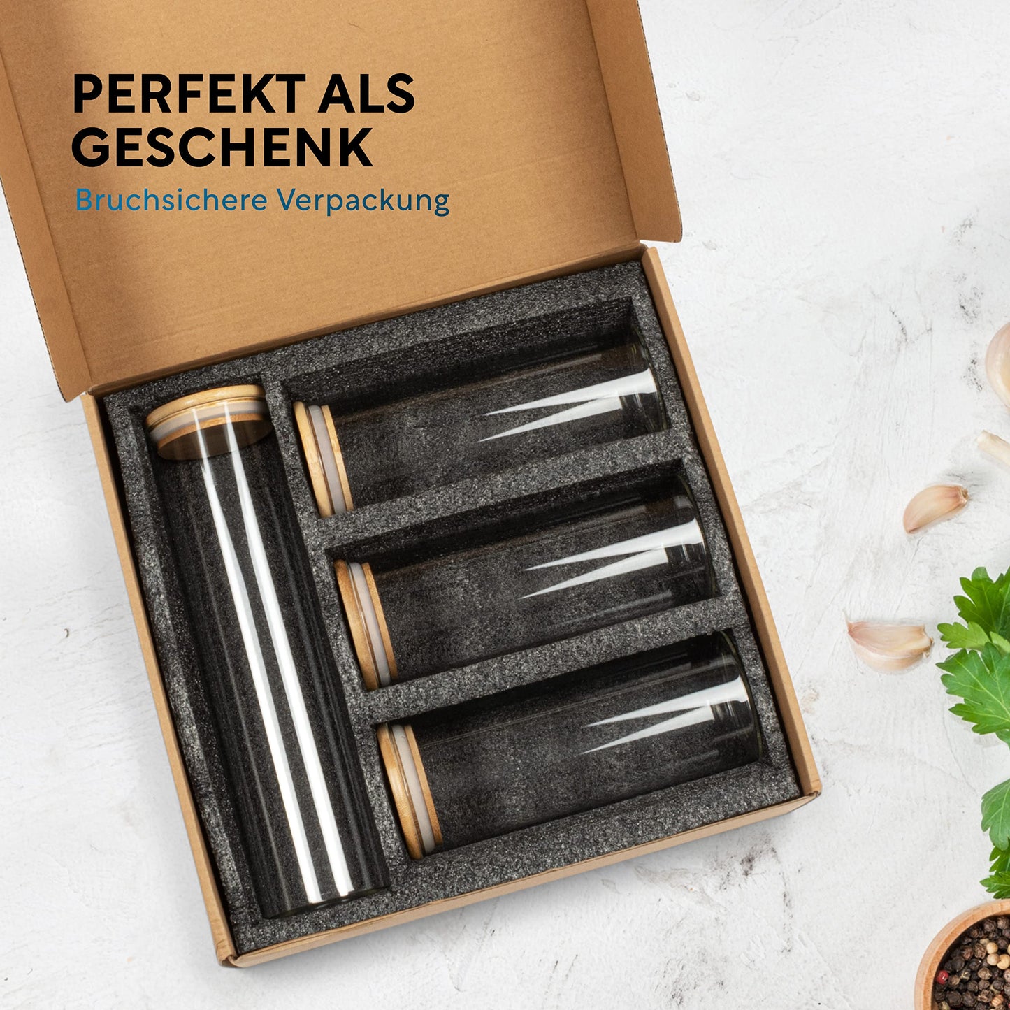 Aufbewahrungsbox Küche für alle Lebensmittel, Küchen Organizer, Vorratsgläser mit Deckel, Eckig - 12er Set, Erhöhte Glasstärke 