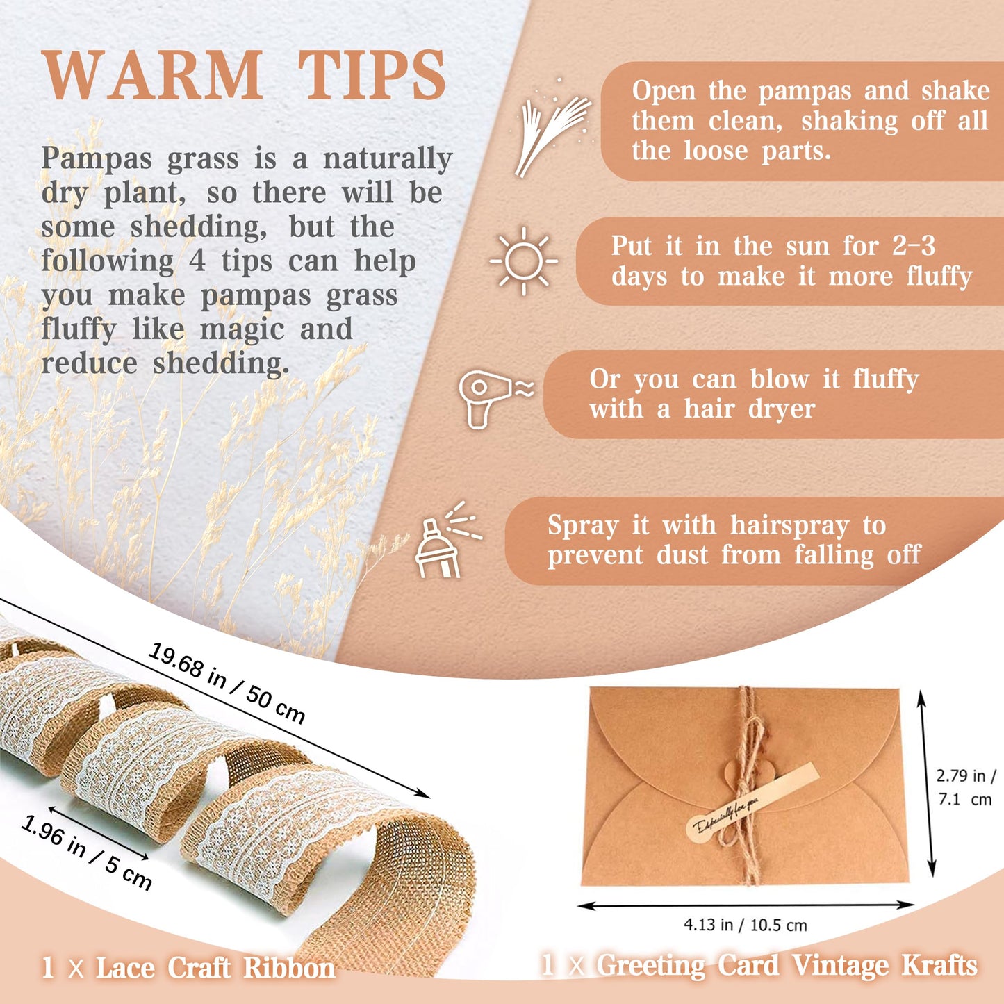 Pampasgras Getrocknet - Natürlich, Braun, Trockenblumen Strauß Dried Flowers, für Heim Decor 