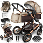 3-in-1 XXL Komplett-Kinderwagenset inkl. Babywanne, Buggy, Sportsitz &amp; Autositz 