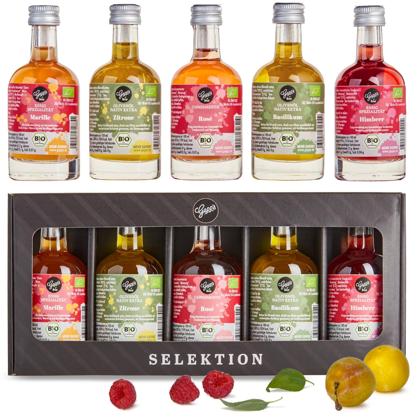 Feinkost Öl Geschenkbox „Öl-Clutch“ I Gewürzöl Set mit 5 erlesenen BIO-Ölen 