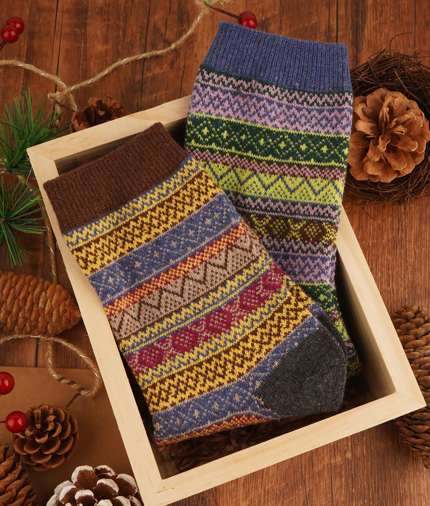 Wollsocken für Damen, 5 Paar, dicke Wintersocken, farbenfrohe Thermosocken – das perfekte Geschenk 