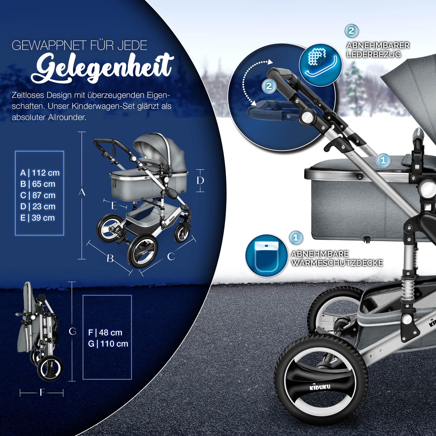 3-in-1 XXL Komplett-Kinderwagenset inkl. Babywanne, Buggy, Sportsitz &amp; Autositz 