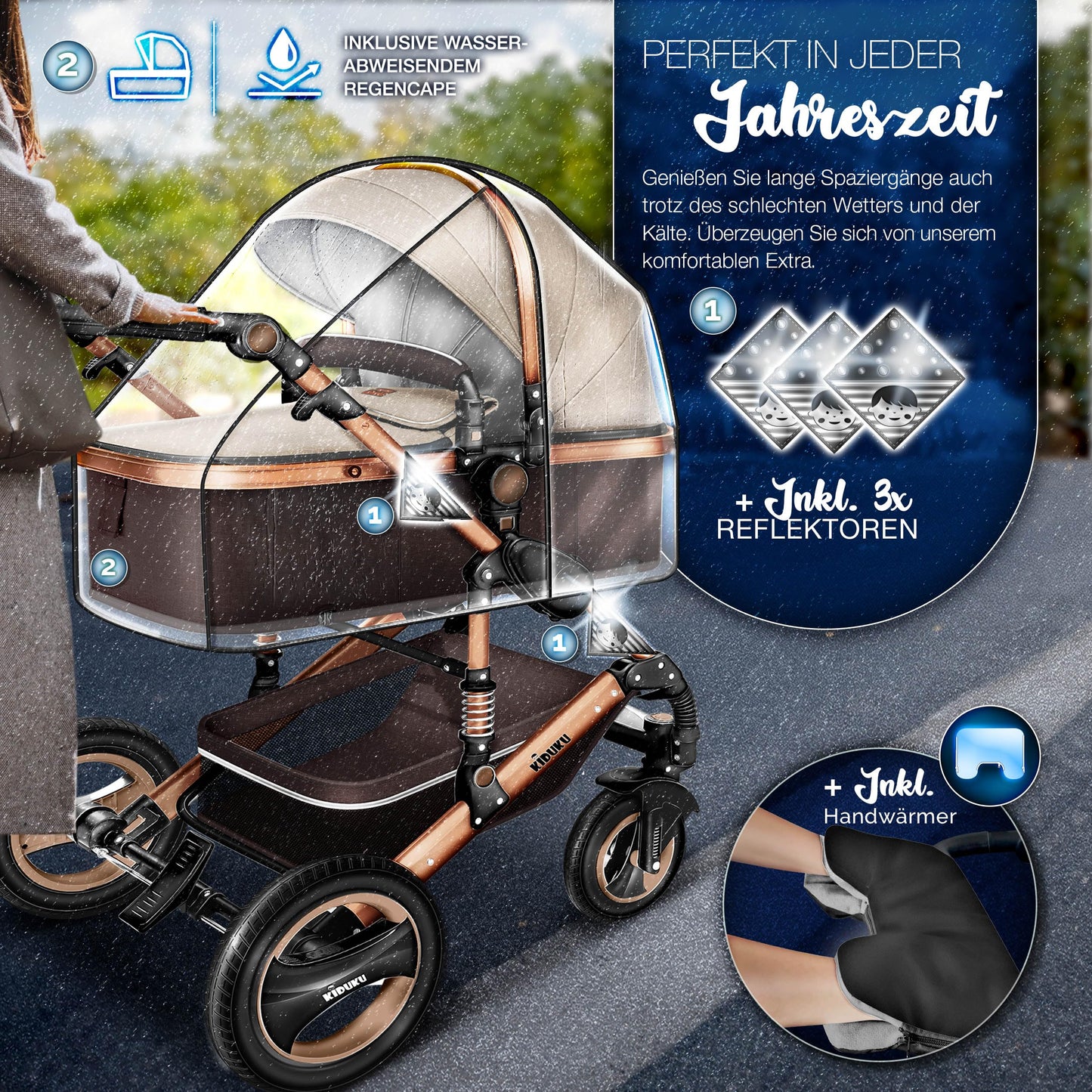 3-in-1 XXL Komplett-Kinderwagenset inkl. Babywanne, Buggy, Sportsitz &amp; Autositz 