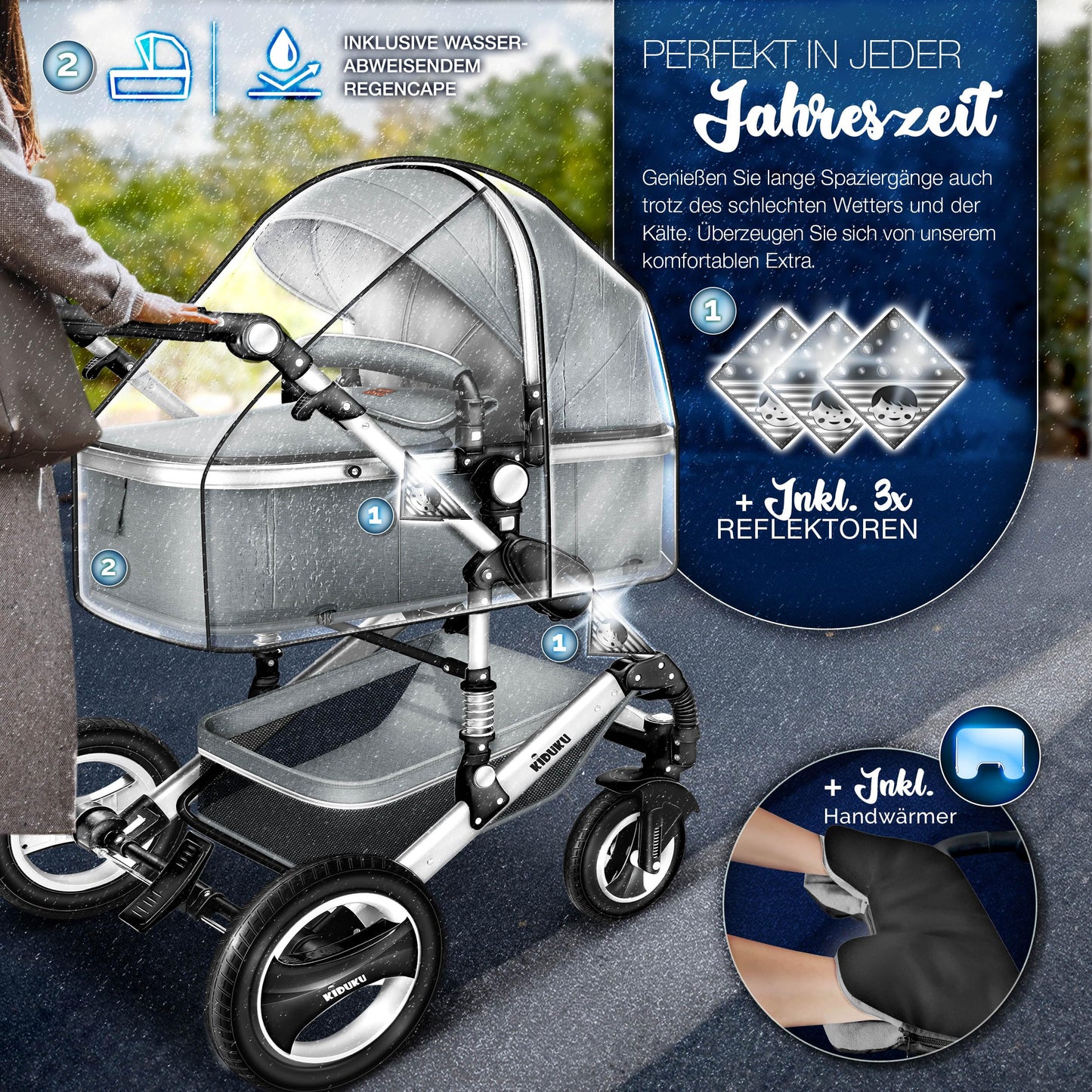 3-in-1 XXL Komplett-Kinderwagenset inkl. Babywanne, Buggy, Sportsitz &amp; Autositz 