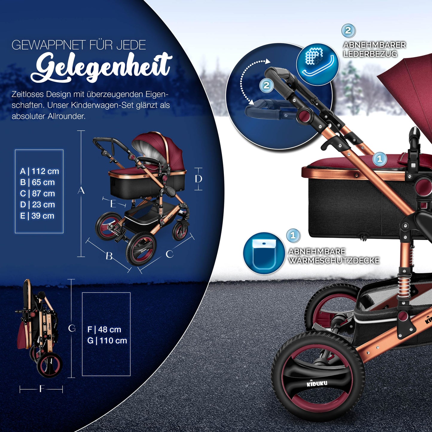 3-in-1 XXL Komplett-Kinderwagenset inkl. Babywanne, Buggy, Sportsitz &amp; Autositz 
