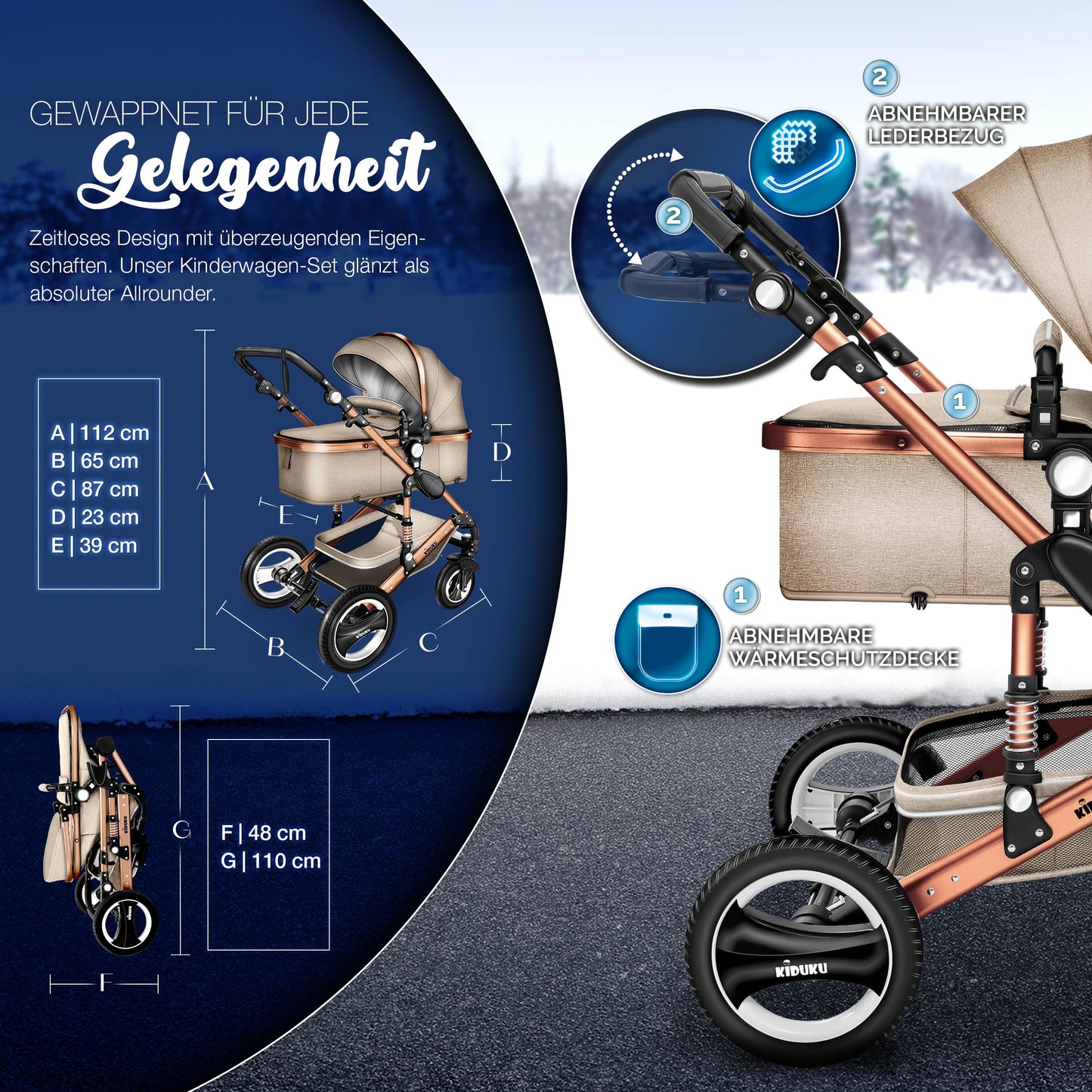 3-in-1 XXL Komplett-Kinderwagenset inkl. Babywanne, Buggy, Sportsitz &amp; Autositz 
