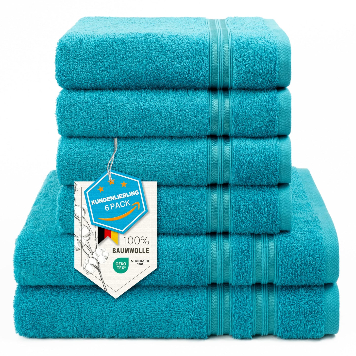 6-teiliges Handtuchset, 100 % Baumwolle, weich, saugfähig, hochwertiges Handtuchset, 2 Badetücher (70 x 140 cm), 4 Handtücher (50 x 100 cm), Weiß 